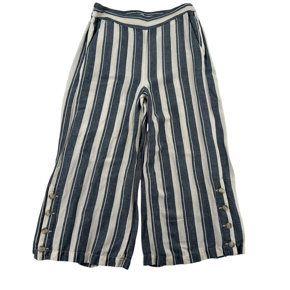 Madewell Womens Striped Linen Blend Wide Leg Crop Pants Blue White Large Casual - Picture 2 of 8